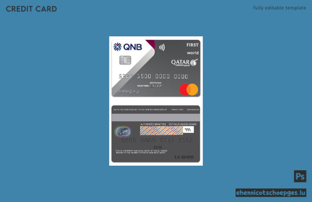 Vorschau auf eine Beispiel-Mastercard der Qatar QNB Bank und Qatar Airways Co-Branding-Partnerkarte